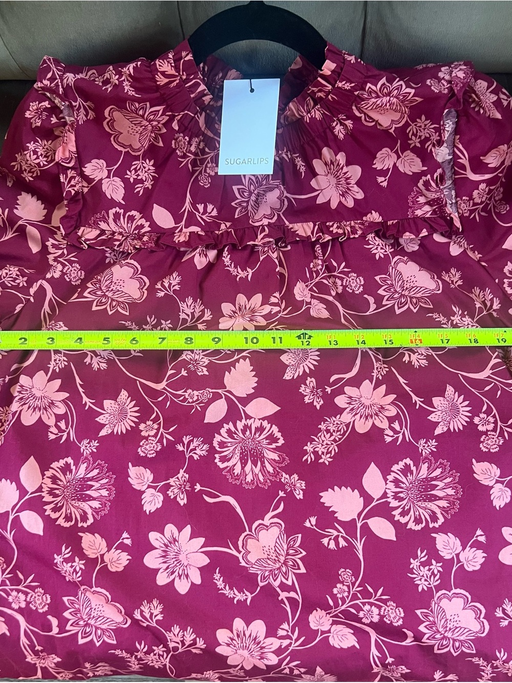 Sugarlips Burgundy Dress with Pink Floral Print - Picture 2 of 9